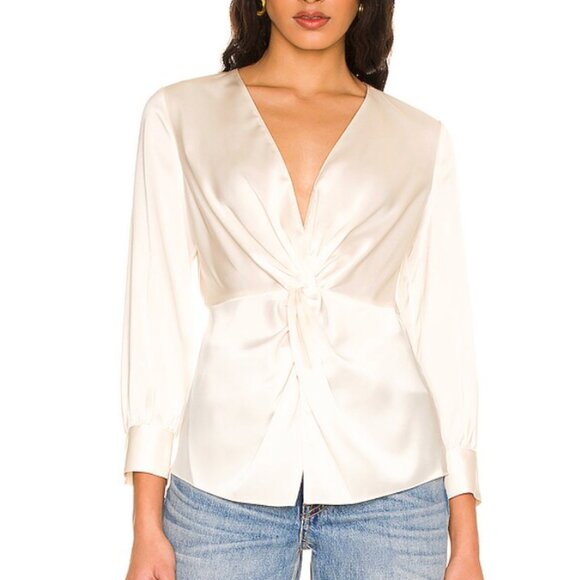 NWT Theory Women's Long-Sleeve Satin Twist Blouse Ivory sz 8 MSRP $325 - Picture 1 of 4